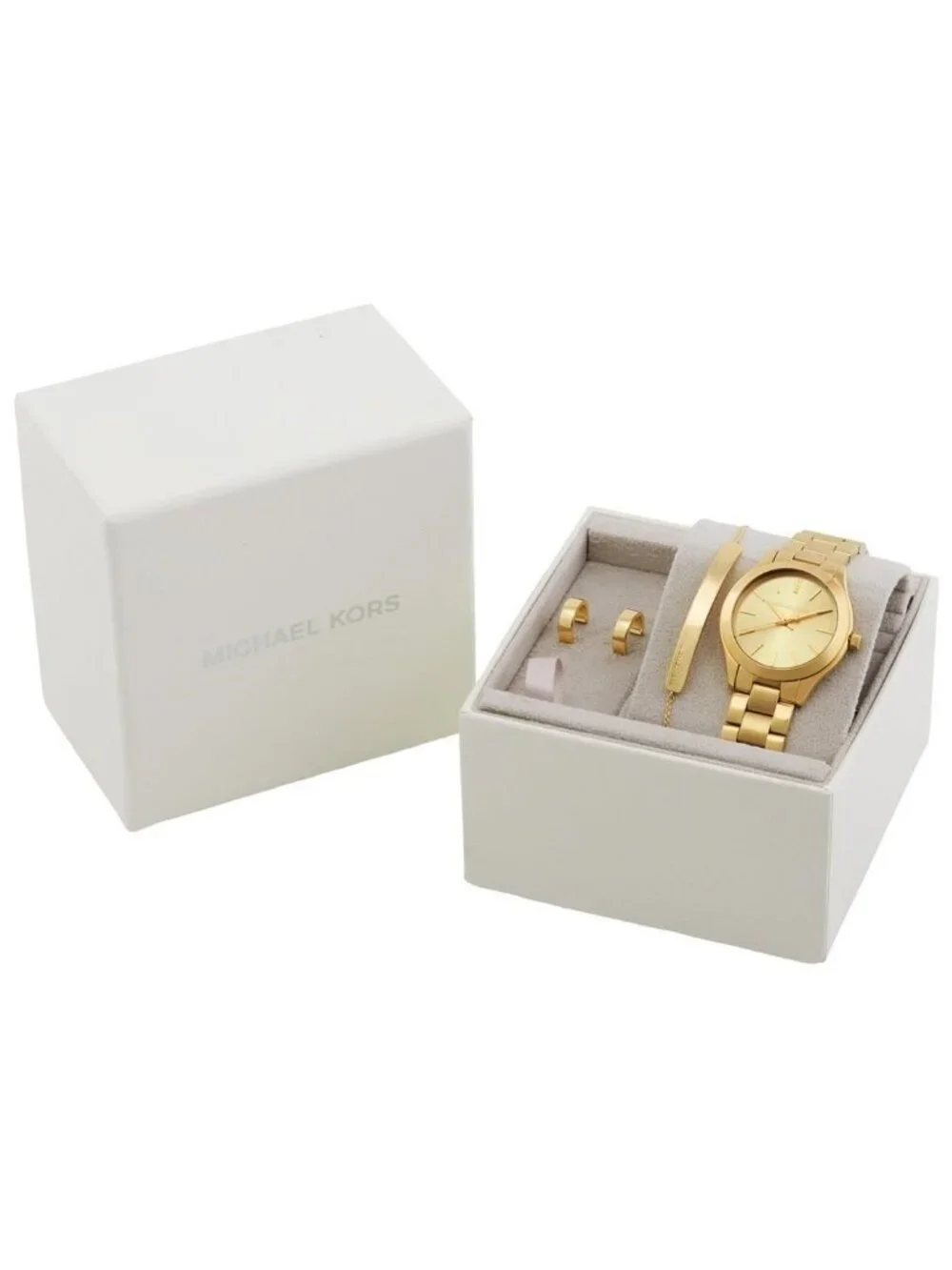 NWT Michael Kors Slim Runway Quartz Gold Dial Ladies Watch